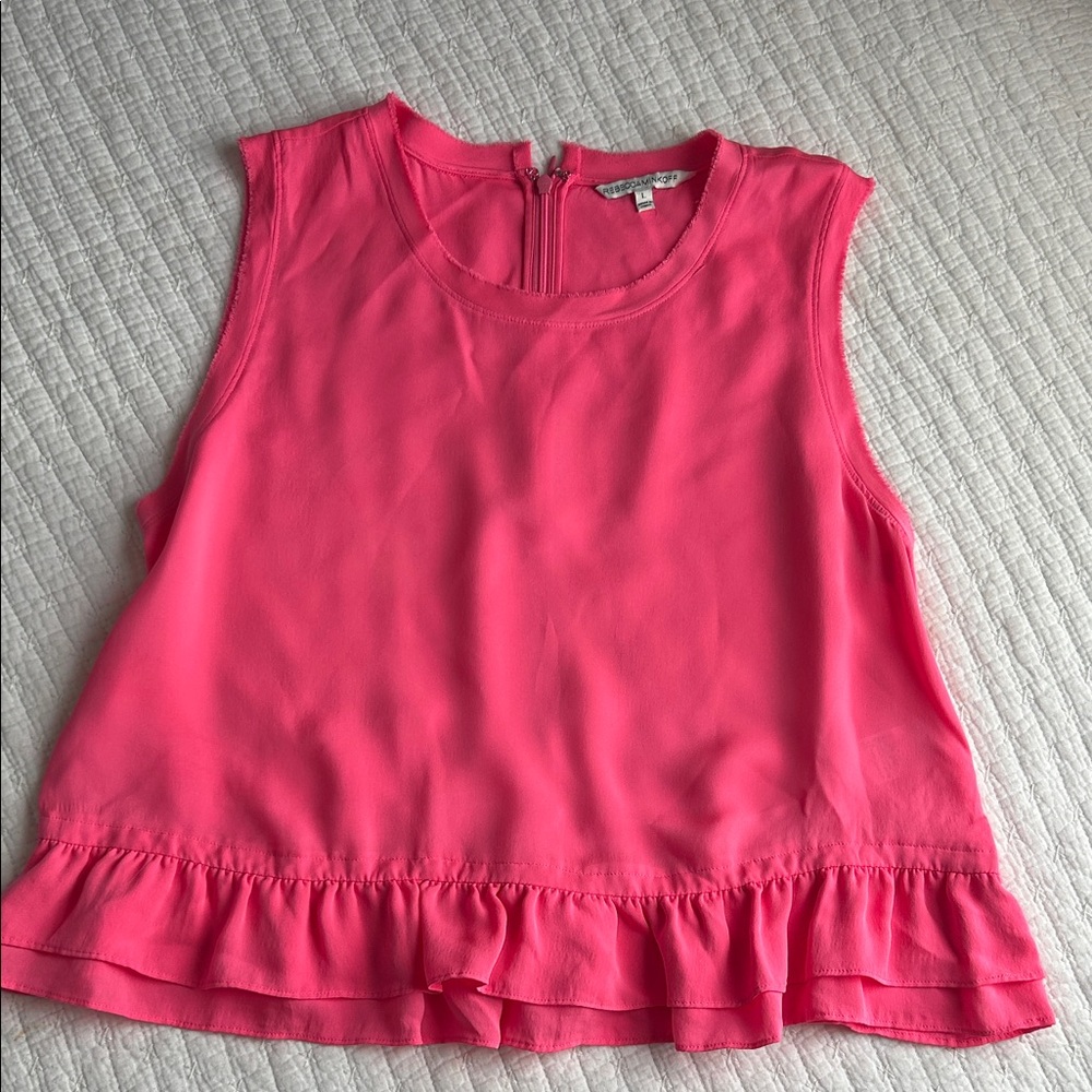 Rebecca Minkoff Pink Sleeveless Ruffle Blouse silk